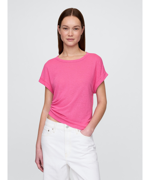 GAP(ギャップ)の「リネンブレンド ロールカフ Tシャツ(Tシャツ/カットソー・レディース・ピンク/ブラック/グリーン/ホワイト・XS/S/M/L/XL/XXS)」の4枚目の写真