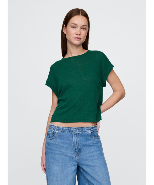 GAP(ギャップ)の「リネンブレンド ロールカフ Tシャツ(Tシャツ/カットソー・レディース・ピンク/ブラック/グリーン/ホワイト・XS/S/M/L/XL/XXS)」の1枚目の写真