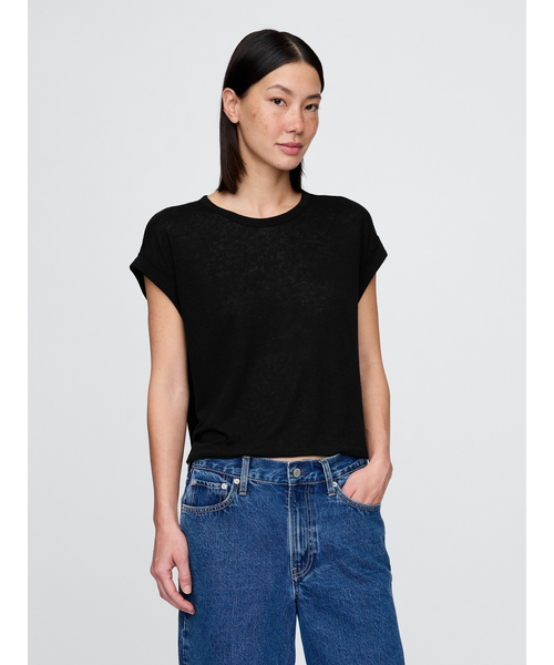 GAP(ギャップ)の「リネンブレンド ロールカフ Tシャツ(Tシャツ/カットソー・レディース・ピンク/ブラック/グリーン/ホワイト・XS/S/M/L/XL/XXS)」の3枚目の写真