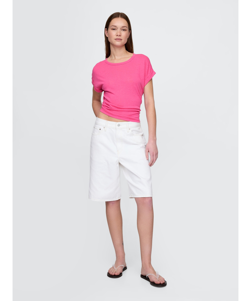 GAP(ギャップ)の「リネンブレンド ロールカフ Tシャツ(Tシャツ/カットソー・レディース・ピンク/ブラック/グリーン/ホワイト・XS/S/M/L/XL/XXS)」の6枚目の写真