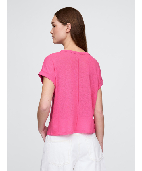GAP(ギャップ)の「リネンブレンド ロールカフ Tシャツ(Tシャツ/カットソー・レディース・ピンク/ブラック/グリーン/ホワイト・XS/S/M/L/XL/XXS)」の7枚目の写真