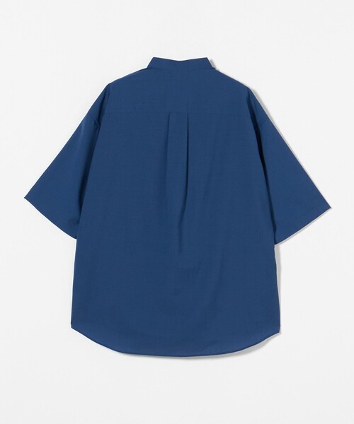 【green label relaxing】半袖シャツ バンドカラー ネイビー セール】WONDER CLOTH バンドカラー 半袖 シャツ -ストレッチ
