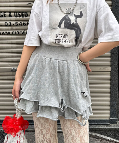 CIAOPANIC(チャオパニック)の「【ミニ/ミドル 2サイズ展開】ピグメンドダメージティアードスカート(スカート・レディース・グレー/チャコールグレー/ピンク・0/1)」の3枚目の写真