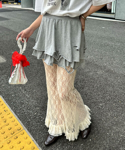 CIAOPANIC(チャオパニック)の「【ミニ/ミドル 2サイズ展開】ピグメンドダメージティアードスカート(スカート・レディース・グレー/チャコールグレー/ピンク・0/1)」の6枚目の写真