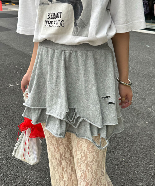 CIAOPANIC(チャオパニック)の「【ミニ/ミドル 2サイズ展開】ピグメンドダメージティアードスカート(スカート・レディース・グレー/チャコールグレー/ピンク・0/1)」の8枚目の写真