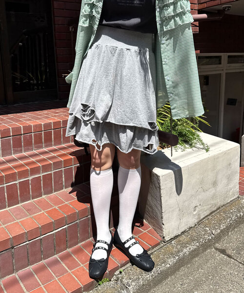 CIAOPANIC(チャオパニック)の「【ミニ/ミドル 2サイズ展開】ピグメンドダメージティアードスカート(スカート・レディース・グレー/チャコールグレー/ピンク・0/1)」の13枚目の写真