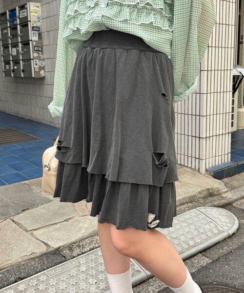 CIAOPANIC(チャオパニック)の「【ミニ/ミドル 2サイズ展開】ピグメンドダメージティアードスカート(スカート・レディース・グレー/チャコールグレー/ピンク・0/1)」の19枚目の写真