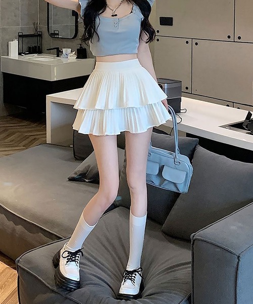 NinaetLina（ニナエリナ）の「2段プリーツミニスカート（スカート・レディース・ブラック/ホワイト・FREE）」の17枚目の写真