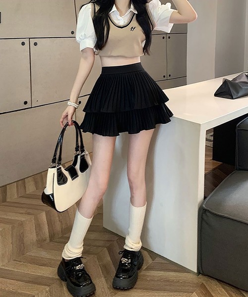 NinaetLina（ニナエリナ）の「2段プリーツミニスカート（スカート・レディース・ブラック/ホワイト・FREE）」の15枚目の写真