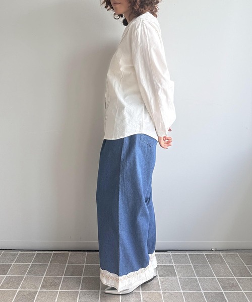 aimoha(アイモハ)の「裾レースライトデニムワイドパンツ(その他パンツ・レディース・ダークブルー/ライトブルー・FREE)」の16枚目の写真