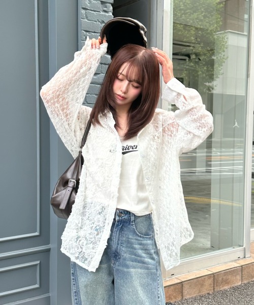 RAY CASSIN(レイカズン)の「【セットアップ対応】レースシャツ(シャツ/ブラウス・レディース・ベージュ/アイボリー/ブラック・FREE)」の2枚目の写真