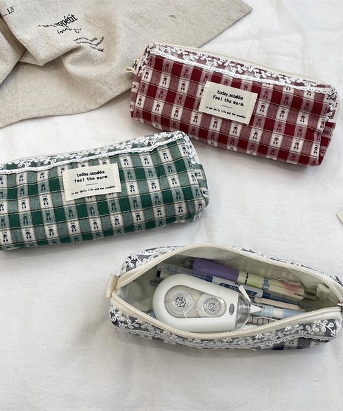 セール】Mignonjour/さくらんぼチェック柄ペンケース M2773