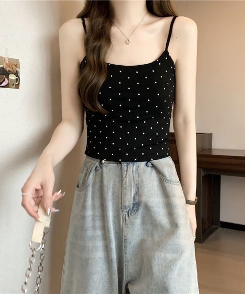 SHEENA（シーナ）の「【カップ付き】ドットバックオープンキャミソール（キャミソール・レディース・ホワイト/ブラック/グレー・M）」の5枚目の写真