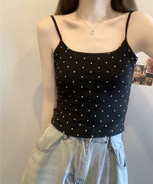 SHEENA（シーナ）の「【カップ付き】ドットバックオープンキャミソール（キャミソール・レディース・ホワイト/ブラック/グレー・M）」の6枚目の写真