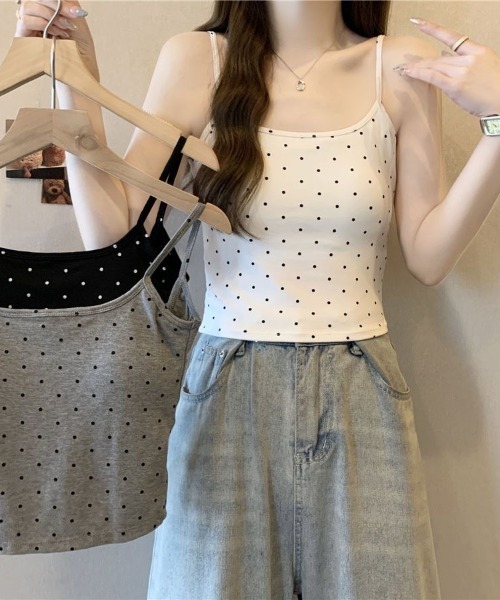 SHEENA（シーナ）の「【カップ付き】ドットバックオープンキャミソール（キャミソール・レディース・ホワイト/ブラック/グレー・M）」の11枚目の写真