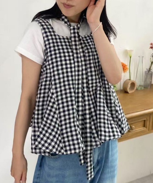 mebole(メボレ)の「スカーフ付き ノースリーブブラウス(シャツ/ブラウス・レディース・ブルー/ブラック・FREE)」の15枚目の写真