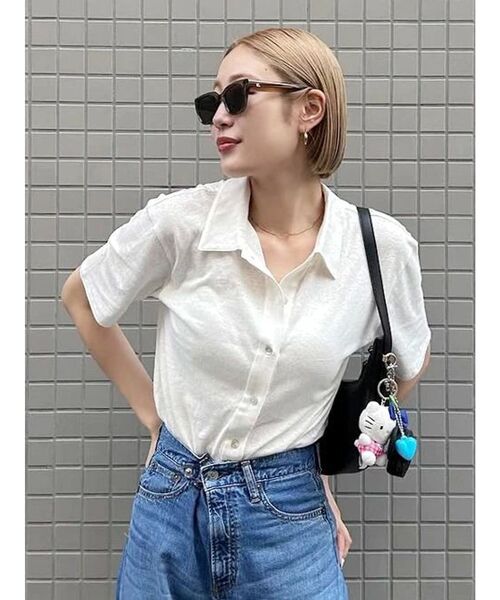 Ungrid(アングリッド)の「リネン混ハーフスリーブポロカーデ(カーディガン/ボレロ・レディース・グリーン系その他/オフホワイト/ブラック・FREE)」の13枚目の写真