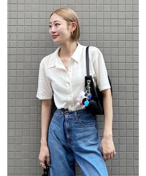 カーディガン リネン混ハーフスリーブポロカーデ レディース セール】リネン混ハーフスリーブポロカーデ（カーディガン