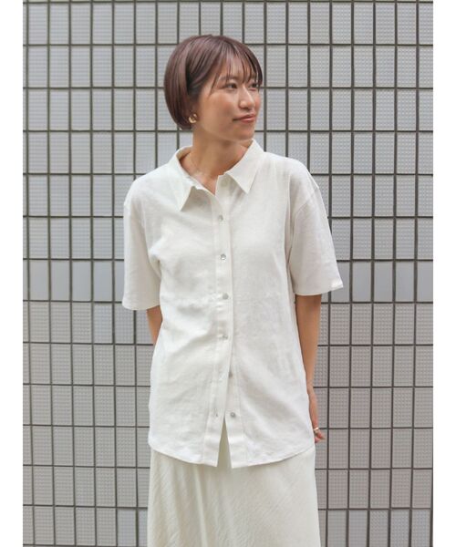 Ungrid(アングリッド)の「リネン混ハーフスリーブポロカーデ(カーディガン/ボレロ・レディース・グリーン系その他/オフホワイト/ブラック・FREE)」の7枚目の写真