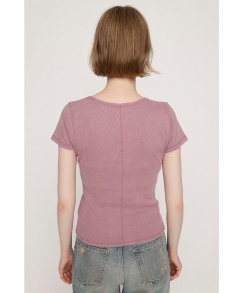 SLY（スライ）の「LACE UP RIB TOPS レースアップ リブ トップス 半袖 夏服（Tシャツ/カットソー・レディース・ブラウン/ピンク/ブラック・FREE）」の7枚目の写真