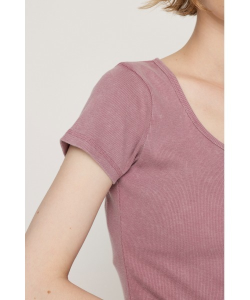 SLY（スライ）の「LACE UP RIB TOPS レースアップ リブ トップス 半袖 夏服（Tシャツ/カットソー・レディース・ブラウン/ピンク/ブラック・FREE）」の4枚目の写真