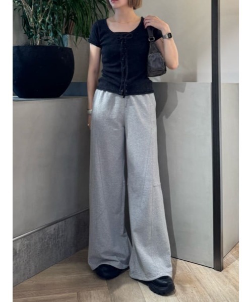 SLY（スライ）の「LACE UP RIB TOPS レースアップ リブ トップス 半袖 夏服（Tシャツ/カットソー・レディース・ブラウン/ピンク/ブラック・FREE）」の21枚目の写真