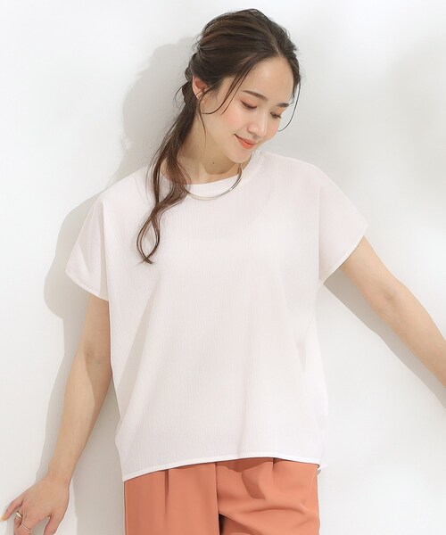 SHOO・LA・RUE（シューラルー）の「【S-LL】ブラウス見えする 軽やかな着心地の しぼしぼトップス（Tシャツ/カットソー・レディース・マスタード/ブラウン系その他/アイボリー/ライトブルー/ブラック・04/03/02/01）」の10枚目の写真