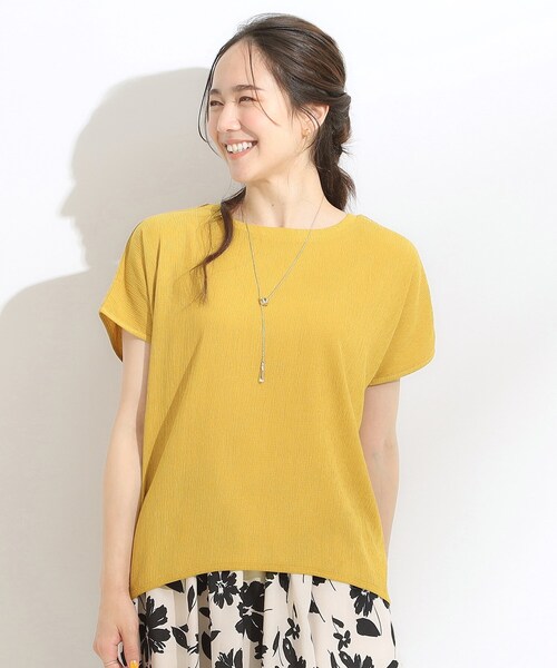 SHOO・LA・RUE（シューラルー）の「【S-LL】ブラウス見えする 軽やかな着心地の しぼしぼトップス（Tシャツ/カットソー・レディース・マスタード/ブラウン系その他/アイボリー/ライトブルー/ブラック・04/03/02/01）」の14枚目の写真