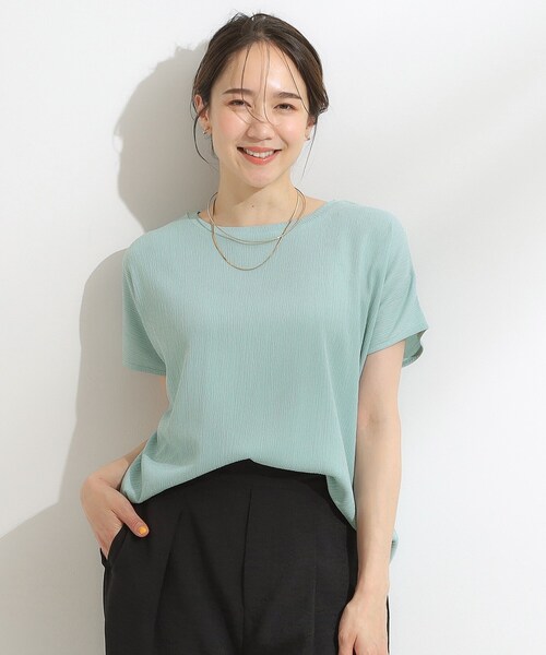 SHOO・LA・RUE（シューラルー）の「【S-LL】ブラウス見えする 軽やかな着心地の しぼしぼトップス（Tシャツ/カットソー・レディース・マスタード/ブラウン系その他/アイボリー/ライトブルー/ブラック・04/03/02/01）」の18枚目の写真