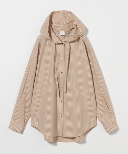 6（ロク）の「＜6(ROKU)＞コットン ストライプ フーディー シャツ（シャツ/ブラウス・レディース・ベージュ・FREE）」の6枚目の写真