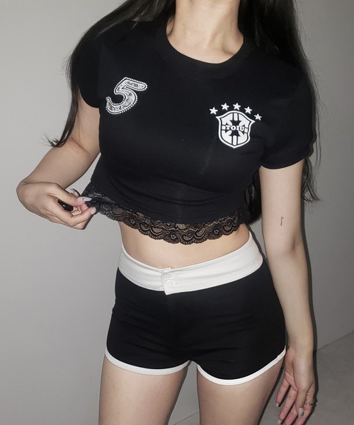 me+em select(ミームセレクト)の「ユニフォームドッキングレースショートピチTシャツ / uniform docking lace short pichi T-shirt(Tシャツ/カットソー・レディース・ブラック・FREE)」の8枚目の写真