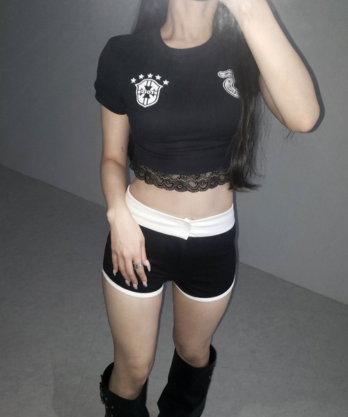 me+em select(ミームセレクト)の「ユニフォームドッキングレースショートピチTシャツ / uniform docking lace short pichi T-shirt(Tシャツ/カットソー・レディース・ブラック・FREE)」の11枚目の写真