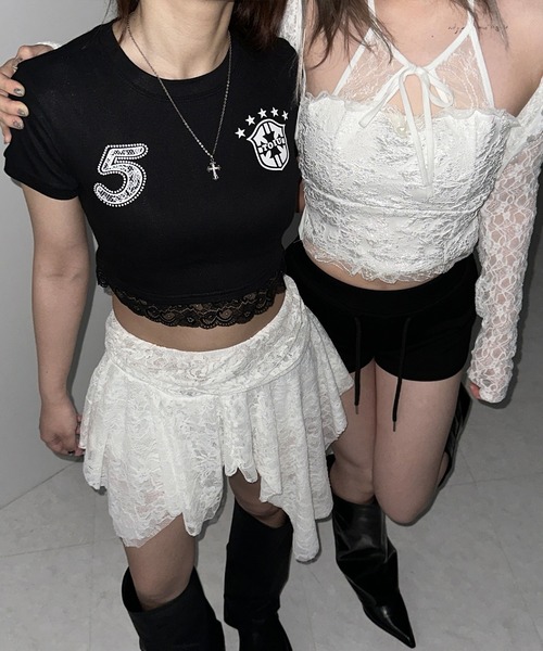 me+em select(ミームセレクト)の「ユニフォームドッキングレースショートピチTシャツ / uniform docking lace short pichi T-shirt(Tシャツ/カットソー・レディース・ブラック・FREE)」の19枚目の写真