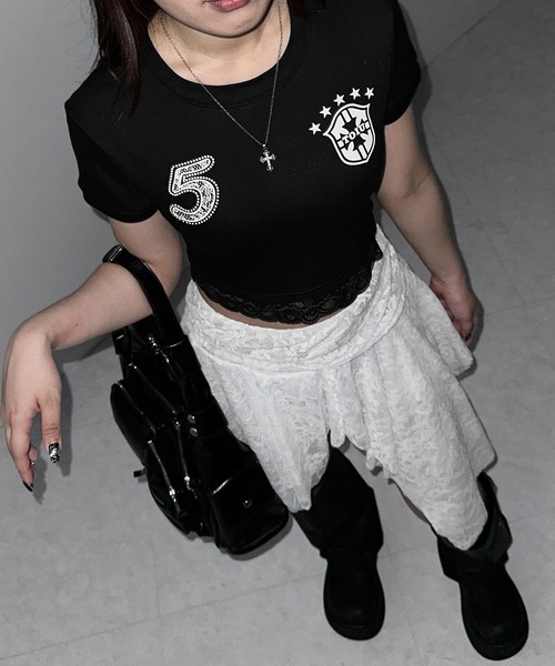 me+em select(ミームセレクト)の「ユニフォームドッキングレースショートピチTシャツ / uniform docking lace short pichi T-shirt(Tシャツ/カットソー・レディース・ブラック・FREE)」の22枚目の写真