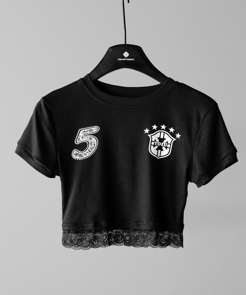 me+em select(ミームセレクト)の「ユニフォームドッキングレースショートピチTシャツ / uniform docking lace short pichi T-shirt(Tシャツ/カットソー・レディース・ブラック・FREE)」の2枚目の写真