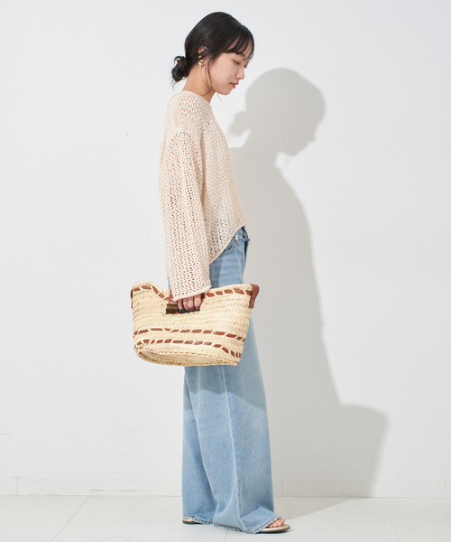 LOGAN knitting mills(ローガンニッティングミルズ)の「LOGAN/ローガン SLOBE別注 メッシュプルオーバー(ニット/セーター・レディース・ブラウン/アイボリー/スカイブルー・FREE)」の5枚目の写真