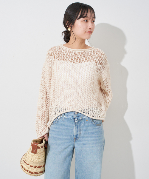 LOGAN knitting mills(ローガンニッティングミルズ)の「LOGAN/ローガン SLOBE別注 メッシュプルオーバー(ニット/セーター・レディース・ブラウン/アイボリー/スカイブルー・FREE)」の8枚目の写真
