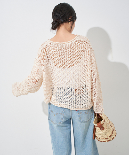 LOGAN knitting mills(ローガンニッティングミルズ)の「LOGAN/ローガン SLOBE別注 メッシュプルオーバー(ニット/セーター・レディース・ブラウン/アイボリー/スカイブルー・FREE)」の10枚目の写真