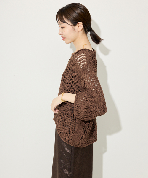 LOGAN knitting mills(ローガンニッティングミルズ)の「LOGAN/ローガン SLOBE別注 メッシュプルオーバー(ニット/セーター・レディース・ブラウン/アイボリー/スカイブルー・FREE)」の21枚目の写真