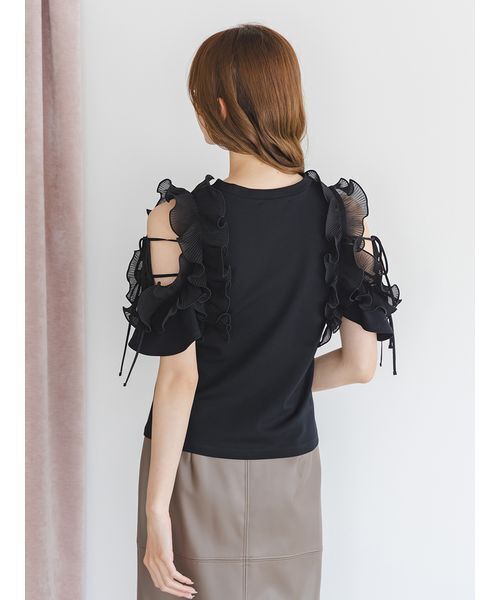 SNIDEL(スナイデル)の「プリーツフリルカットプルオーバー(Tシャツ/カットソー・レディース・ブラック/ライトブルー/ホワイト・F)」の6枚目の写真