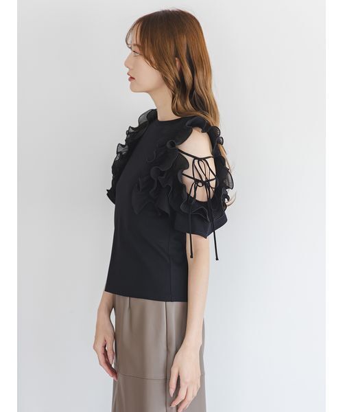 SNIDEL(スナイデル)の「プリーツフリルカットプルオーバー(Tシャツ/カットソー・レディース・ブラック/ライトブルー/ホワイト・F)」の7枚目の写真