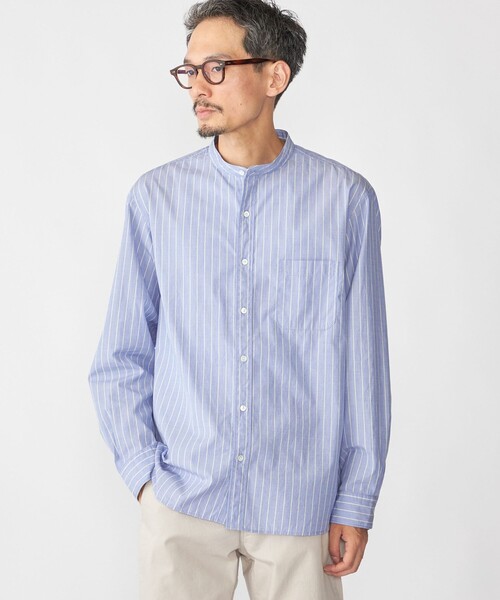 SHIPS（シップス）の「SHIPS: 100S バンドカラー ストライプ シャツ（シャツ/ブラウス・メンズ・ライトグリーン/ブラウン/オフホワイト/ブルー系・SMALL/X-LARGE/LARGE/MEDIUM）」の4枚目の写真