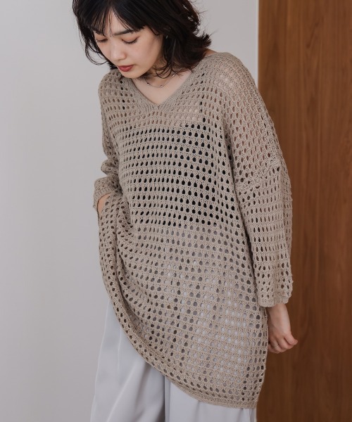 Bou Jeloud(ブージュルード)の「Vネックメッシュニット(Tシャツ/カットソー・レディース・ブラック/グレー/ブラウン・FREE)」の14枚目の写真