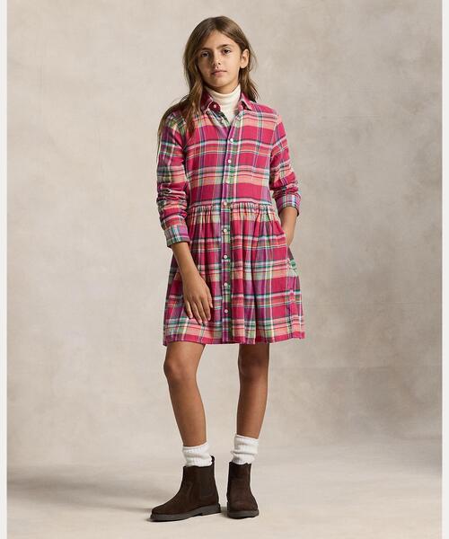 セール】チェック コットン マドラス シャツドレス（シャツワンピース