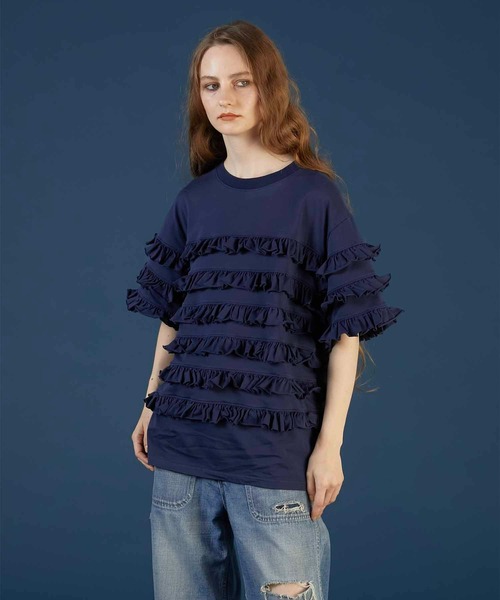 crinkle crinkle crinkle（クリンクルクリンクルクリンクル）の「【crinkle crinkle crinkle】frill cutsew/フリルカットソー（Tシャツ/カットソー・レディース・ベージュ/ネイビー・FREE）」の2枚目の写真