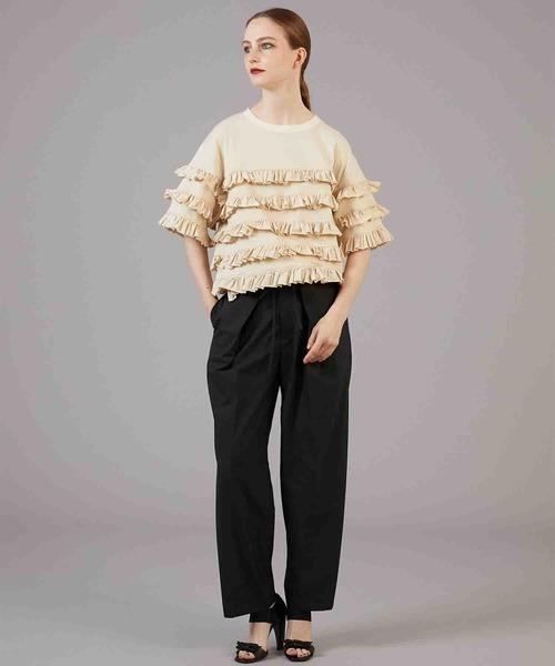 crinkle crinkle crinkle（クリンクルクリンクルクリンクル）の「【crinkle crinkle crinkle】frill cutsew/フリルカットソー（Tシャツ/カットソー・レディース・ベージュ/ネイビー・FREE）」の7枚目の写真