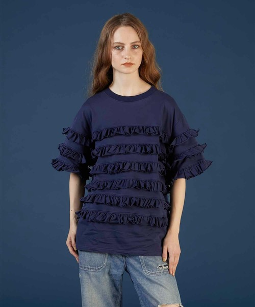 crinkle crinkle crinkle（クリンクルクリンクルクリンクル）の「【crinkle crinkle crinkle】frill cutsew/フリルカットソー（Tシャツ/カットソー・レディース・ベージュ/ネイビー・FREE）」の10枚目の写真