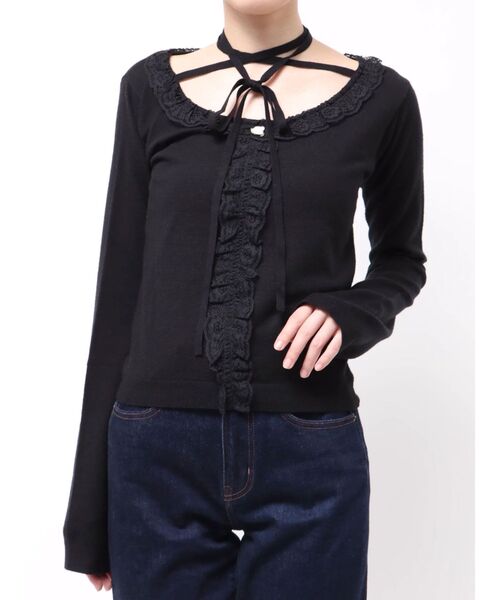 jouetie（ジュエティ）の「レースドッキングニット 2026年春　新色追加（ニット/セーター・レディース・ブラック/グレー/レッド/ブルー/アイボリー/インディゴブルー/グリーン・MEDIUM）」の13枚目の写真