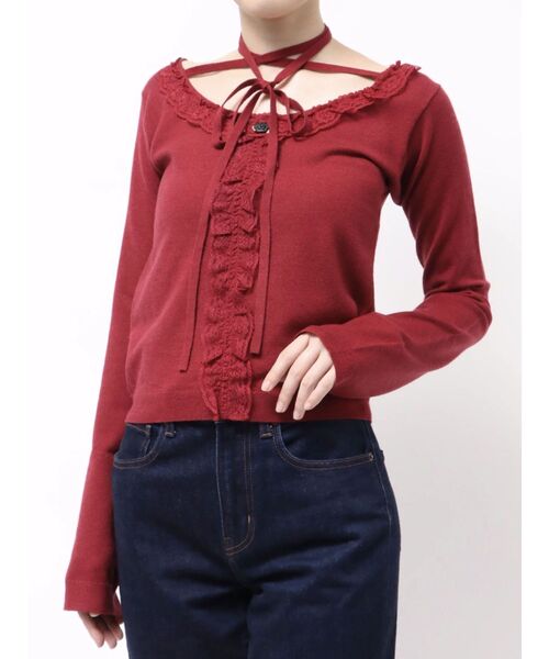 jouetie（ジュエティ）の「レースドッキングニット 2026年春　新色追加（ニット/セーター・レディース・ブラック/グレー/レッド/ブルー/アイボリー/インディゴブルー/グリーン・MEDIUM）」の12枚目の写真