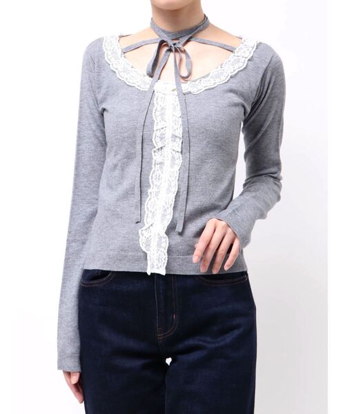 jouetie（ジュエティ）の「レースドッキングニット 2026年春　新色追加（ニット/セーター・レディース・ブラック/グレー/レッド/ブルー/アイボリー/インディゴブルー/グリーン・MEDIUM）」の10枚目の写真